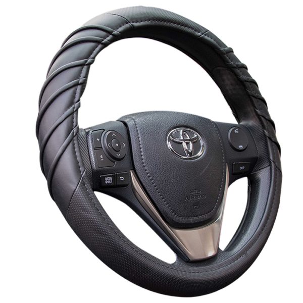 Spiral Stitch Steering Wheel Cover in PU leather, 38 cm universal fit