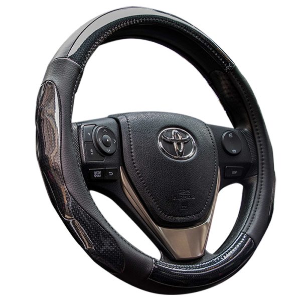 Sporty steering wheel cover PU leather carbon fiber style