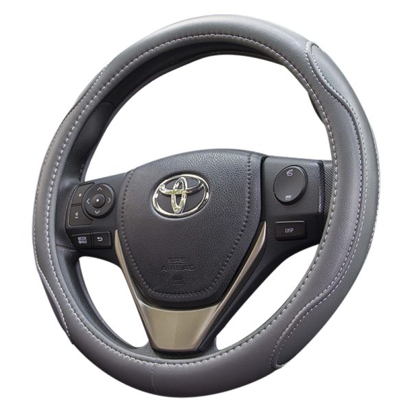 Universal fit grey stitch steering wheel cover with textured grip
