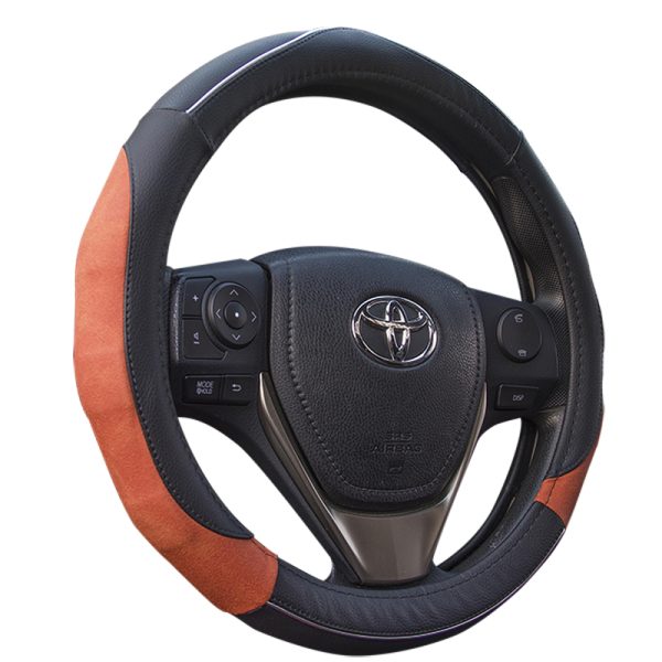 Suede leather steering cover with anti slip sport grip