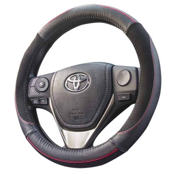 Anti-slip trendy steering wheel cover PU leather red stitch