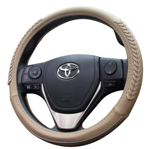 Hand-stitched beige unique steering wheel cover for cars