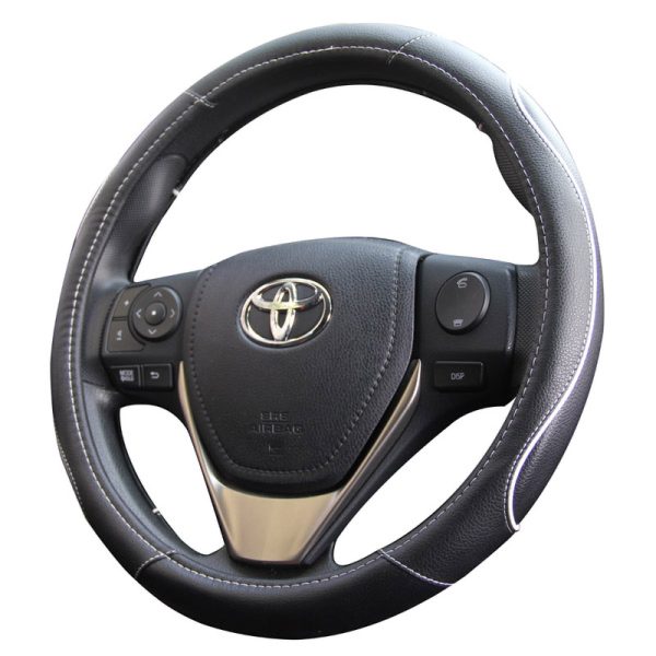 White trim steering wheel cover angled view