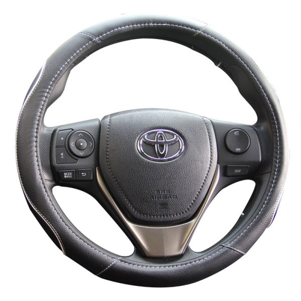 PU leather white trim steering wheel cover detail