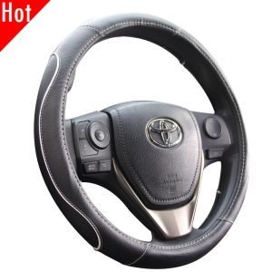 White trim steering wheel cover in PU leather, universal fit
