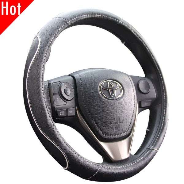 White trim steering wheel cover in PU leather, universal fit