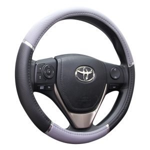 Wholesale car steering wheel cover PU leather black and grey design