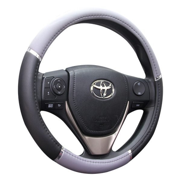 Wholesale car steering wheel cover PU leather black and grey design