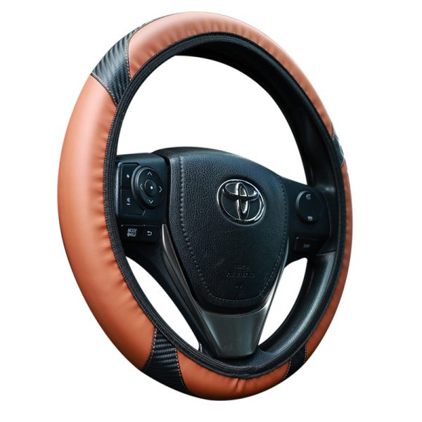 Stretch Fit Steering Wheel Wrap brown and black PU leather on car wheel