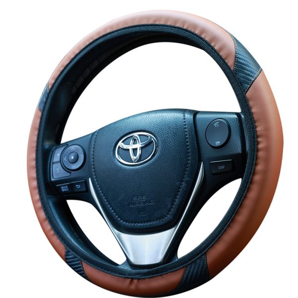 Elastic PU leather steering wheel wrap side angle brown black