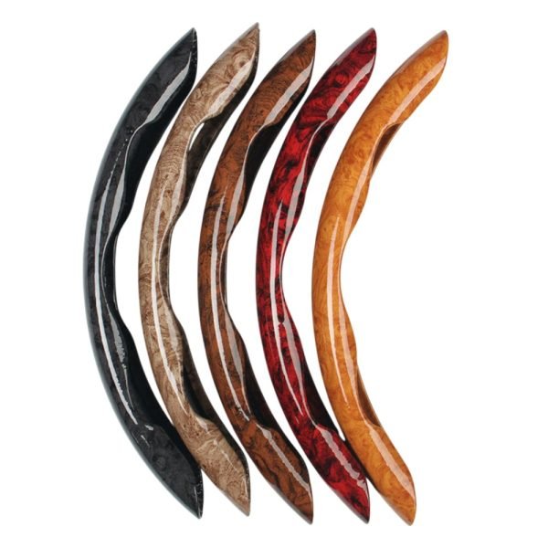 Multi-color wood grain steering wheel grips in five finishes