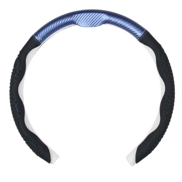 Sporty steering wheel grip with blue carbon texture and anti-slip sides