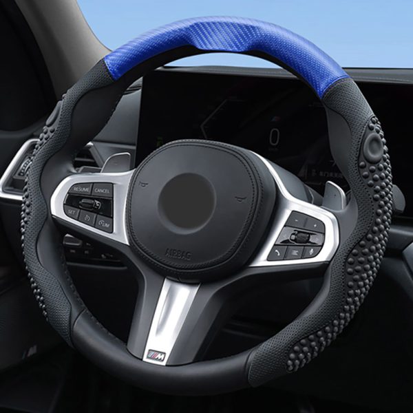 Sporty steering wheel grip installed in vehicle with anti-slip zones
