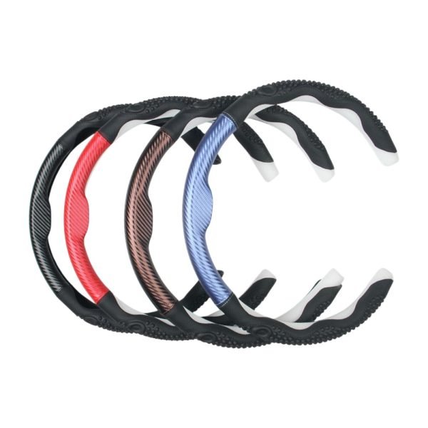 Sporty steering wheel grip in blue red and brown color options