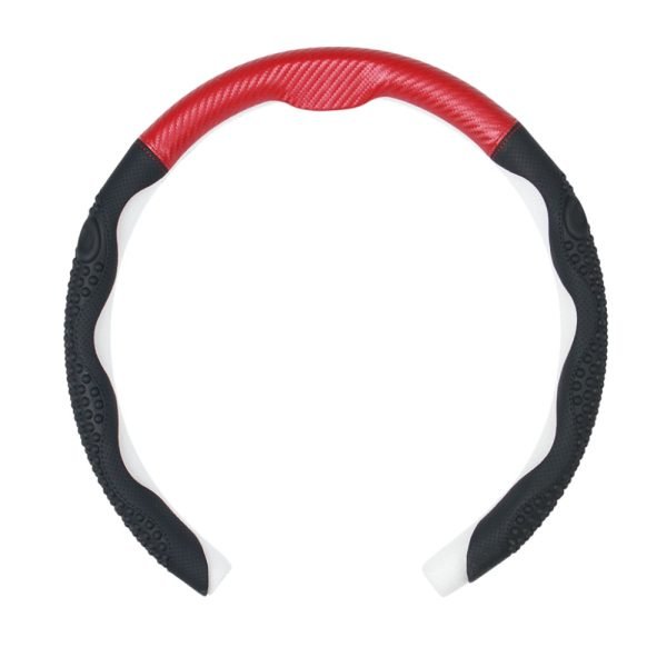 Red sporty steering wheel grip with textured side zones