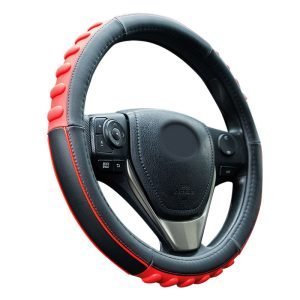 Red and black 3D massage steering wheel cover 80627 shown from an angled front view